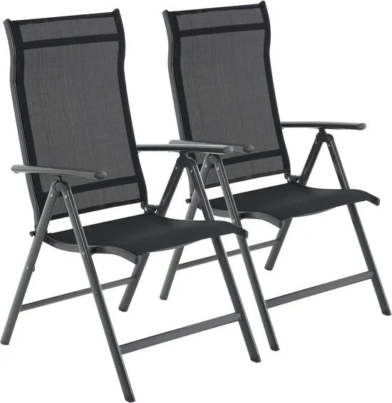 Furnstar - Tuinstoelen - 2 Stuks - 8 Verstelbare Standen - Inklapbaar - Tuin of Balkon - klapstoelen - belastbaar tot 120 kg - Zwart
