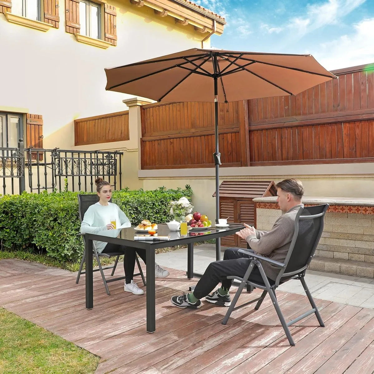 Furnstar - Tuinstoelen - 2 Stuks - 8 Verstelbare Standen - Inklapbaar - Tuin of Balkon - klapstoelen - belastbaar tot 120 kg - Zwart