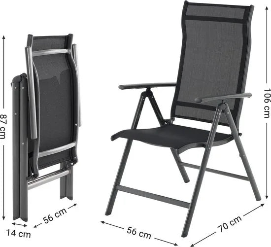 Furnstar - Tuinstoelen - 2 Stuks - 8 Verstelbare Standen - Inklapbaar - Tuin of Balkon - klapstoelen - belastbaar tot 120 kg - Zwart