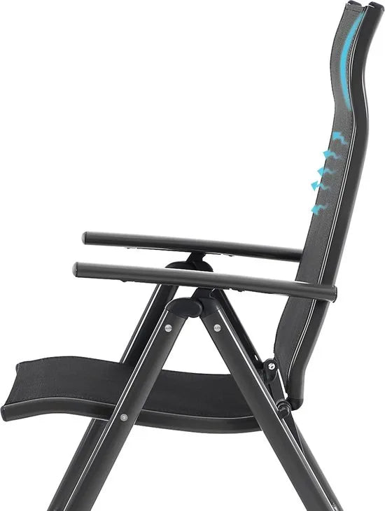 Furnstar - Tuinstoelen - 2 Stuks - 8 Verstelbare Standen - Inklapbaar - Tuin of Balkon - klapstoelen - belastbaar tot 120 kg - Zwart