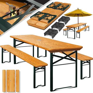 FurnStar - Tuintafel met banken opklapbare tafelset - 170 x 46 x 75 cm - 2 x borrelbanken 1 x tafel - tafelstoelenset hout - 12-delige vloerbeschermer - set 3-delige drink
