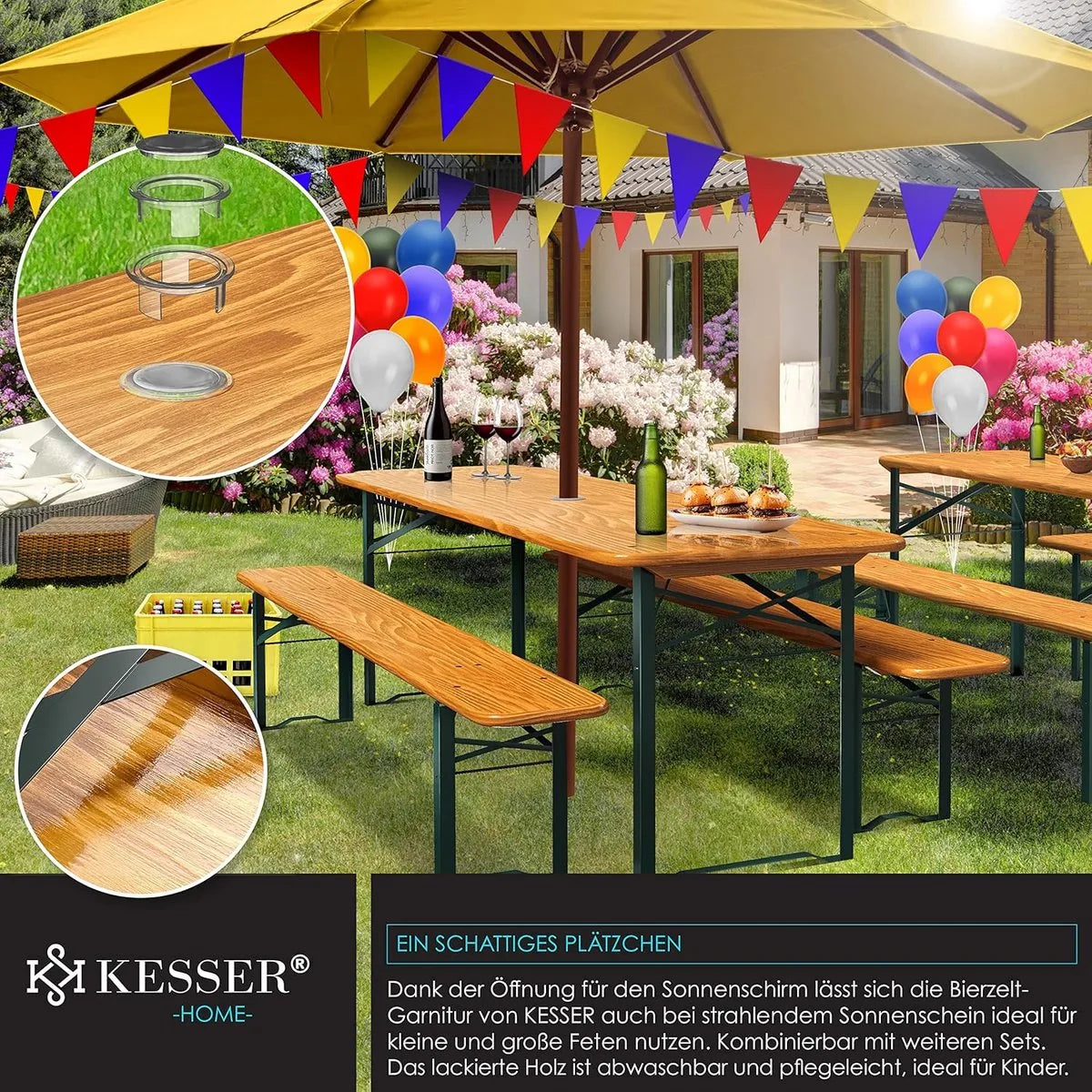 FurnStar - Tuintafel met banken opklapbare tafelset - 170 x 46 x 75 cm - 2 x borrelbanken 1 x tafel - tafelstoelenset hout - 12-delige vloerbeschermer - set 3-delige drink