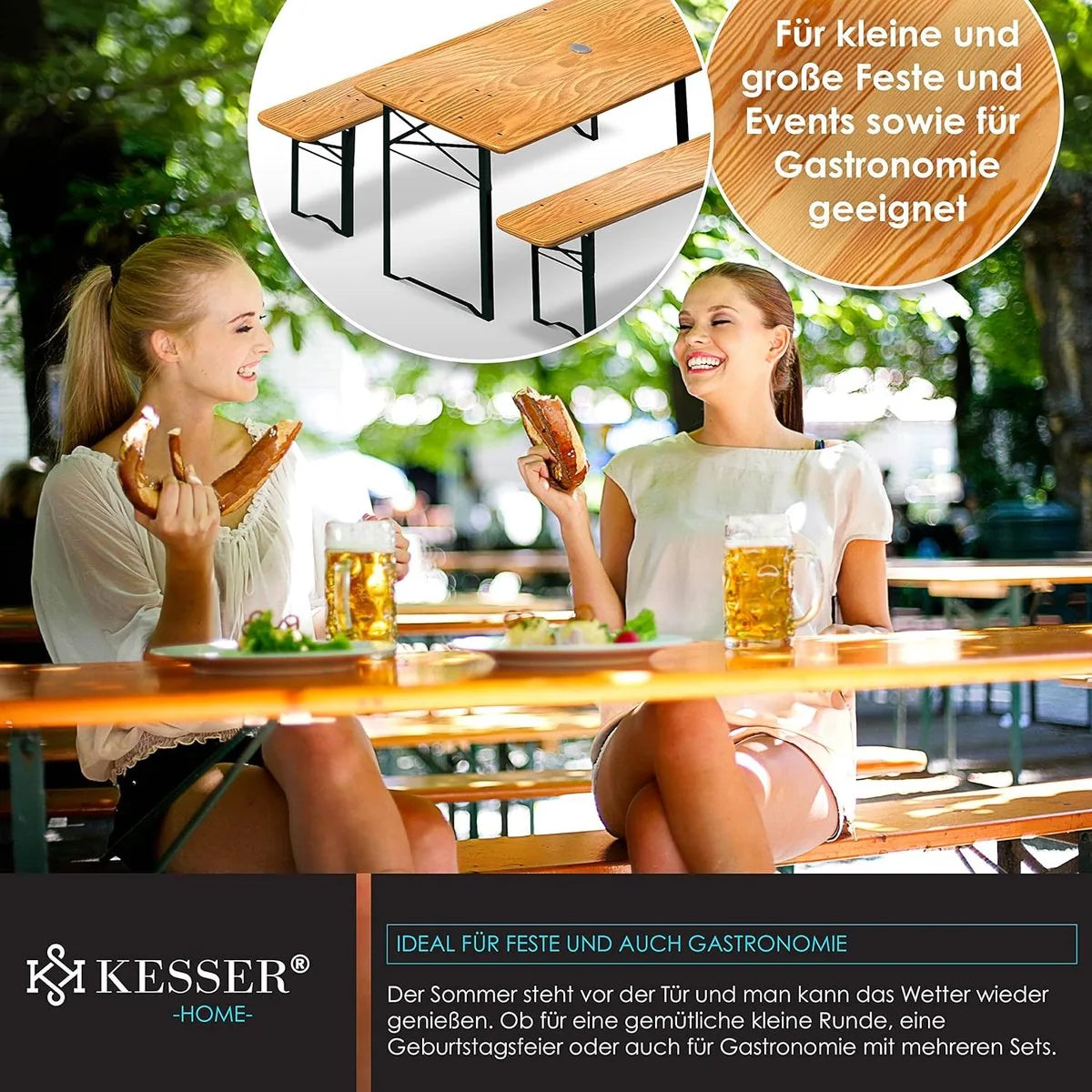 FurnStar - Tuintafel met banken opklapbare tafelset - 170 x 46 x 75 cm - 2 x borrelbanken 1 x tafel - tafelstoelenset hout - 12-delige vloerbeschermer - set 3-delige drink