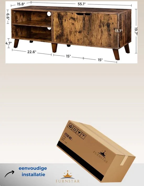 FurnStar - TV meubel - Tv kast - 140x40x45cm - Bruin