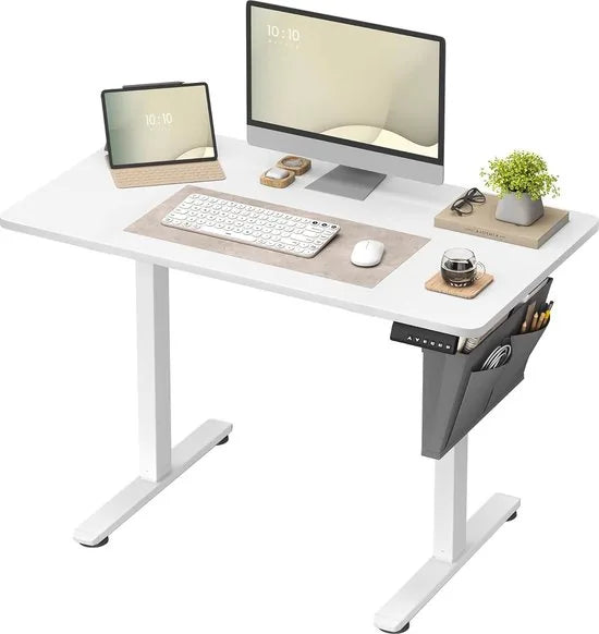 FurnStar Verstelbaar Bureau – Elektrisch In Hoogte Verstelbaar – Bureau Tafel met Geheugenfunctie voor 4 Hoogtes – Voor Thuiskantoor of Werkkamer – 60 x 110 x (72-120) cm – Inktzwart – Wolkenwit