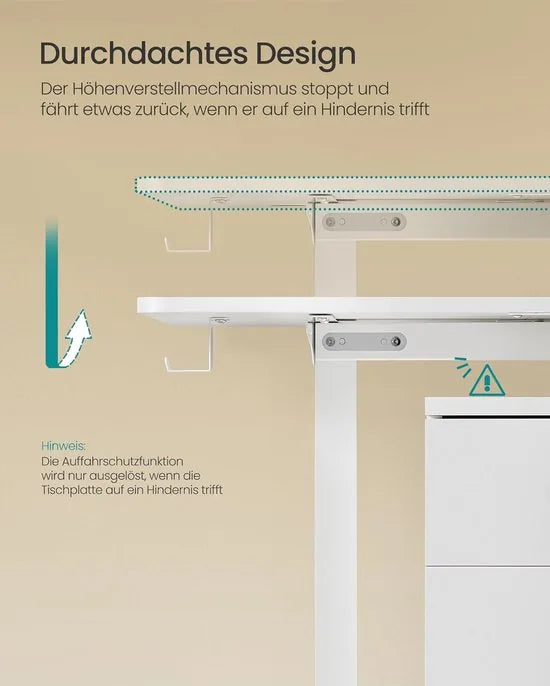 FurnStar Verstelbaar Bureau – Elektrisch In Hoogte Verstelbaar – Bureau Tafel met Geheugenfunctie voor 4 Hoogtes – Voor Thuiskantoor of Werkkamer – 60 x 110 x (72-120) cm – Inktzwart – Wolkenwit