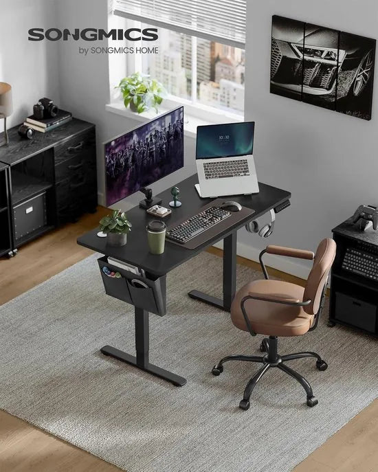 FurnStar Verstelbaar Bureau – Elektrisch In Hoogte Verstelbaar – Bureau Tafel met Geheugenfunctie voor 4 Hoogtes – Voor Thuiskantoor of Werkkamer – 60 x 110 x (72-120) cm – Inktzwart
