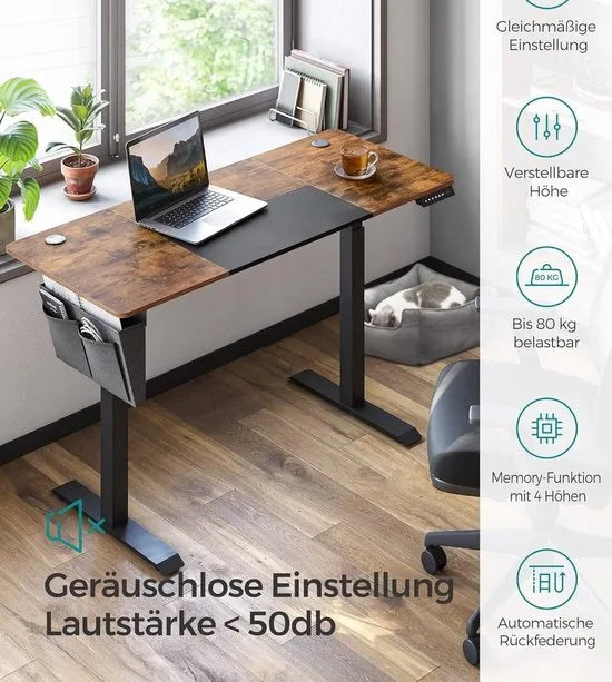 FurnStar - Verstelbaar bureau - In hoogte verstelbaar bureau elektrisch - bureau tafel - verstelbaar bureau elektrisch - , 60 x 140 x (72-120) cm - geheugenfunctie voor 4 hoogtes - voor thuiskantoor - werkkamer - vintage bruin + basiszwart.