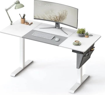 FurnStar - Verstelbaar bureau - In hoogte verstelbaar bureau elektrisch - bureau tafel - verstelbaar bureau elektrisch - , 60 x 140 x (72-120) cm - geheugenfunctie voor 4 hoogtes - voor thuiskantoor - werkkamer - Basiswit + duifgrijs.