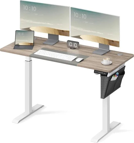 FurnStar - Verstelbaar bureau - In hoogte verstelbaar bureau elektrisch - bureau tafel - verstelbaar bureau elektrisch - 60 x 120 x (72-120) cm - geheugenfunctie voor 4 hoogtes - voor thuiskantoor - w – Basiswit + greige. 60 x 140