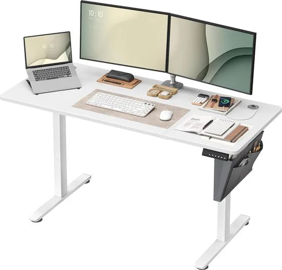 FurnStar - Verstelbaar bureau - In hoogte verstelbaar bureau elektrisch - bureau tafel - verstelbaar bureau elektrisch - , 60 x 140 x (72-120) cm - geheugenfunctie voor 4 hoogtes - voor thuiskantoor - werkkamer - wolkenwit.