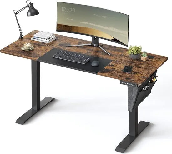FurnStar - Verstelbaar bureau - In hoogte verstelbaar bureau elektrisch - bureau tafel - verstelbaar bureau elektrisch - , 60 x 140 x (72-120) cm - geheugenfunctie voor 4 hoogtes - voor thuiskantoor - werkkamer - vintage bruin + basiszwart.
