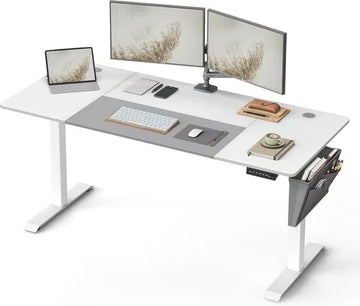 FurnStar - Verstelbaar bureau - In hoogte verstelbaar bureau elektrisch - bureau tafel - verstelbaar bureau elektrisch - , 70 x 160 x (72-120) cm - geheugenfunctie voor 4 hoogtes - voor thuiskantoor - werkkamer - Basiswit + duifgrijs