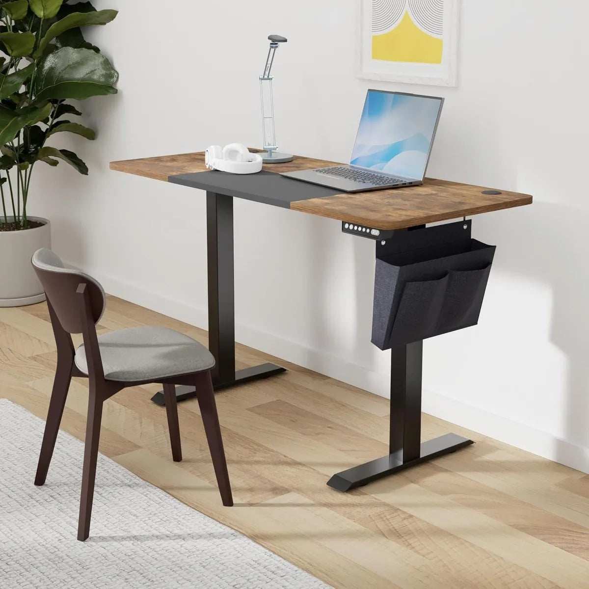 FurnStar - Verstelbaar bureau - In hoogte verstelbaar bureau elektrisch - bureau tafel - verstelbaar bureau elektrisch - , 60 x 140 x (72-120) cm - geheugenfunctie voor 4 hoogtes - voor thuiskantoor - werkkamer - vintage bruin + basiszwart.