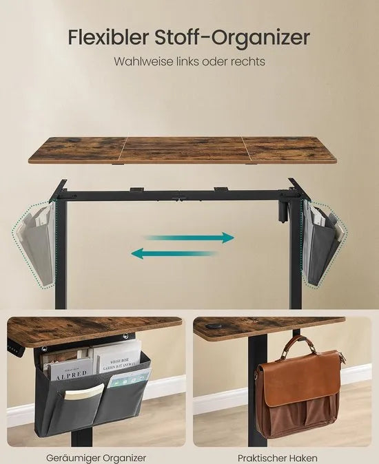 FurnStar - Verstelbaar bureau - In hoogte verstelbaar bureau elektrisch - bureau tafel - verstelbaar bureau elektrisch - , 60 x 140 x (72-120) cm - geheugenfunctie voor 4 hoogtes - voor thuiskantoor - werkkamer - vintage bruin + inktzwart.