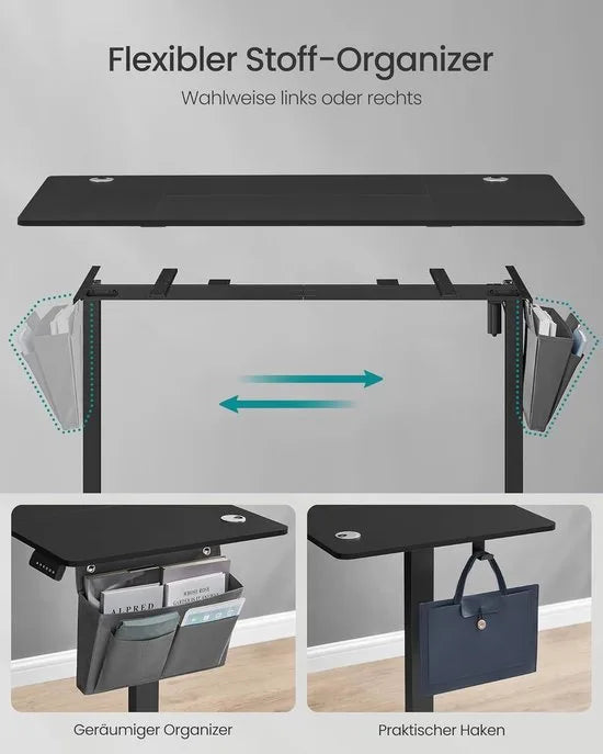 FurnStar - Verstelbaar bureau - In hoogte verstelbaar bureau elektrisch - bureau tafel - verstelbaar bureau elektrisch - 60 x 120 x (72-120) cm - geheugenfunctie voor 4 hoogtes - voor thuiskantoor - w – Inkt zwart 70 x 160