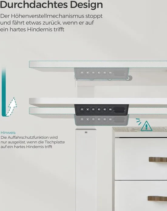 FurnStar - Verstelbaar bureau - In hoogte verstelbaar bureau elektrisch - bureau tafel - verstelbaar bureau elektrisch - , 70 x 160 x (72-120) cm - geheugenfunctie voor 4 hoogtes - voor thuiskantoor - werkkamer - Basiswit + duifgrijs
