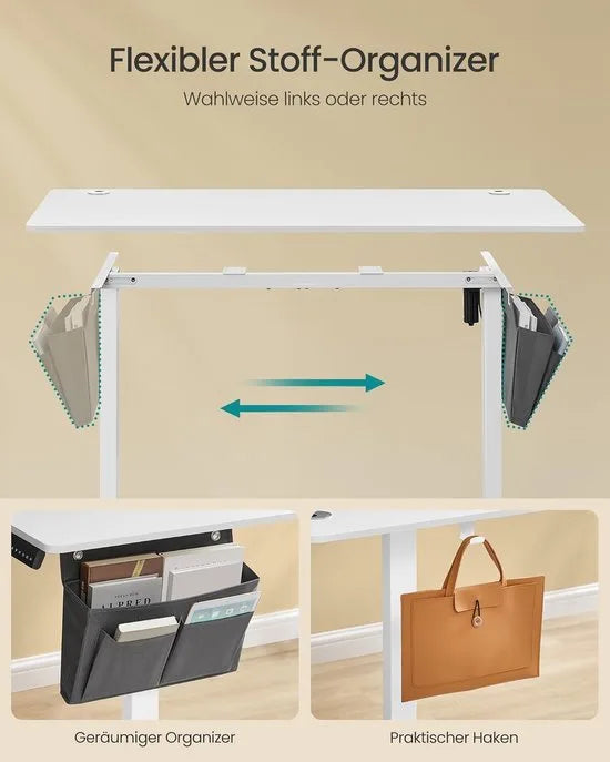 FurnStar - Verstelbaar bureau - In hoogte verstelbaar bureau elektrisch - bureau tafel - verstelbaar bureau elektrisch - , 60 x 140 x (72-120) cm - geheugenfunctie voor 4 hoogtes - voor thuiskantoor - werkkamer - wolkenwit.
