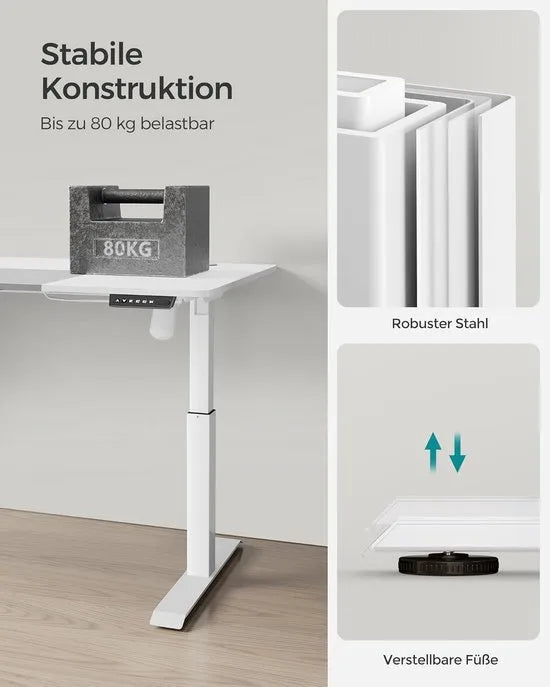 FurnStar - Verstelbaar bureau - In hoogte verstelbaar bureau elektrisch - bureau tafel - verstelbaar bureau elektrisch - , 60 x 140 x (72-120) cm - geheugenfunctie voor 4 hoogtes - voor thuiskantoor - werkkamer - Basiswit + duifgrijs.