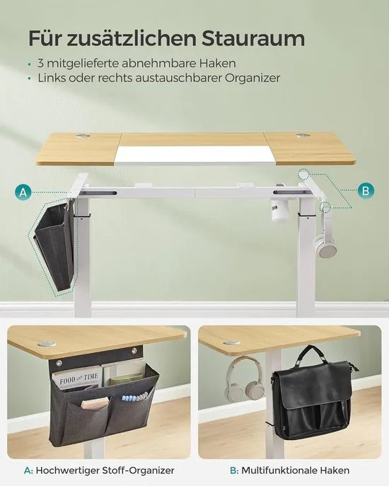 FurnStar - Verstelbaar bureau - In hoogte verstelbaar bureau elektrisch - bureau tafel - verstelbaar bureau elektrisch - 60 x 120 x (72-120) cm - geheugenfunctie voor 4 hoogtes - voor thuiskantoor - w – Pastelgeel + basiswit. 60 x 140