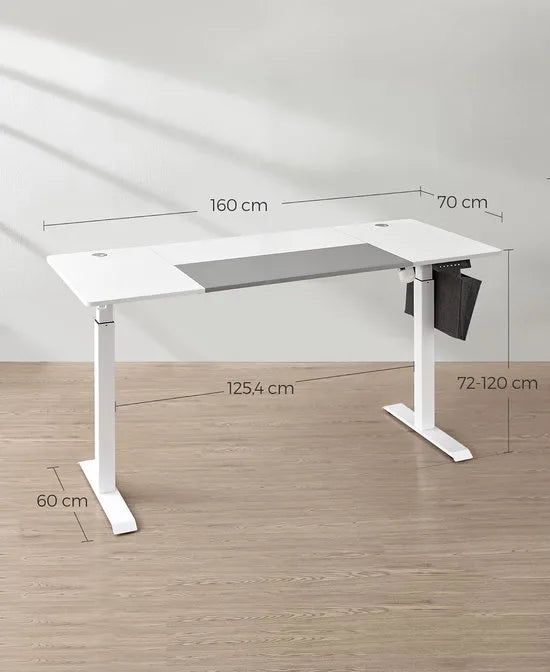 FurnStar - Verstelbaar bureau - In hoogte verstelbaar bureau elektrisch - bureau tafel - verstelbaar bureau elektrisch - , 70 x 160 x (72-120) cm - geheugenfunctie voor 4 hoogtes - voor thuiskantoor - werkkamer - Basiswit + duifgrijs