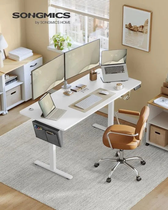 FurnStar - Verstelbaar bureau - In hoogte verstelbaar bureau elektrisch - bureau tafel - verstelbaar bureau elektrisch - 60 x 120 x (72-120) cm - geheugenfunctie voor 4 hoogtes - voor thuiskantoor - w – Wolkenwit 70 x 160