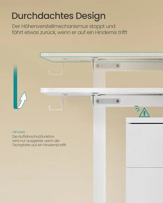 FurnStar - Verstelbaar bureau - In hoogte verstelbaar bureau elektrisch - bureau tafel - verstelbaar bureau elektrisch - , 60 x 140 x (72-120) cm - geheugenfunctie voor 4 hoogtes - voor thuiskantoor - werkkamer - wolkenwit.