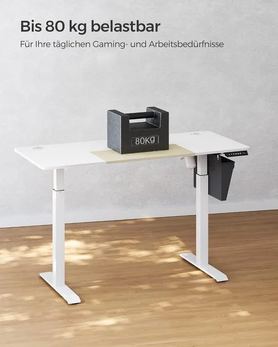FurnStar - Verstelbaar bureau - In hoogte verstelbaar bureau elektrisch - bureau tafel - verstelbaar bureau elektrisch - , 60 x 140 x (72-120) cm - geheugenfunctie voor 4 hoogtes - voor thuiskantoor - werkkamer - basiswit + beige.