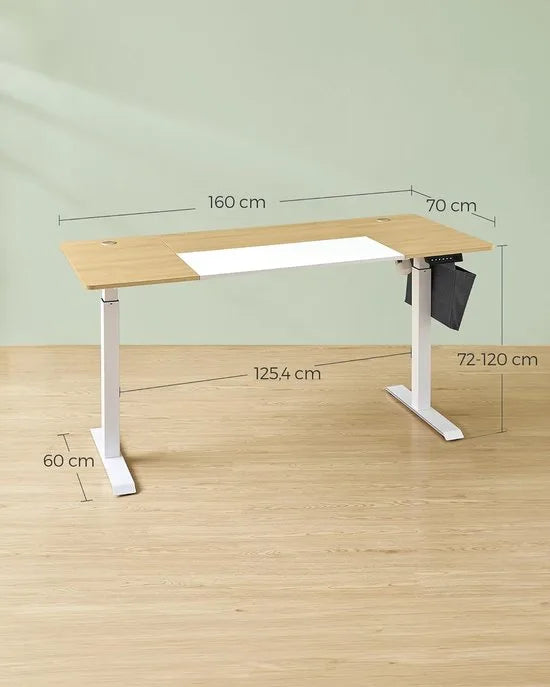 FurnStar - Verstelbaar Bureau - In Hoogte Verstelbaar Bureau Elektrisch - Bureau Tafel - Verstelbaar Bureau Elektrisch - 70 x 160 x (72-120) cm - Geheugenfunctie voor 4 Hoogtes - Voor Thuiskantoor - Werkkamer - Pastelgeel + Basiswit