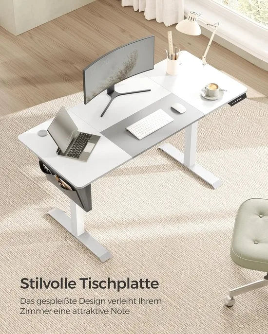 FurnStar - Verstelbaar bureau - In hoogte verstelbaar bureau elektrisch - bureau tafel - verstelbaar bureau elektrisch - , 60 x 140 x (72-120) cm - geheugenfunctie voor 4 hoogtes - voor thuiskantoor - werkkamer - Basiswit + duifgrijs.