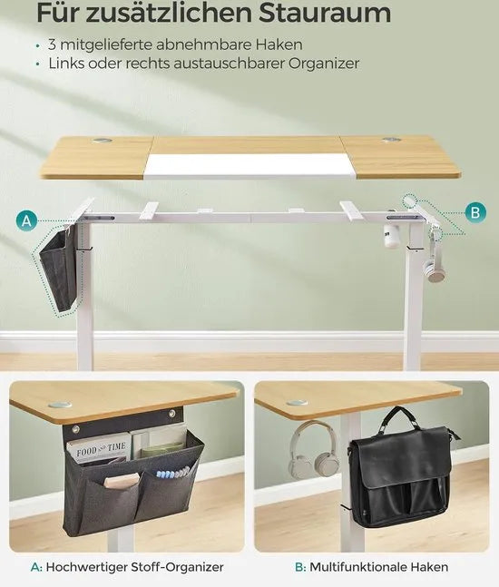FurnStar - Verstelbaar Bureau - In Hoogte Verstelbaar Bureau Elektrisch - Bureau Tafel - Verstelbaar Bureau Elektrisch - 70 x 160 x (72-120) cm - Geheugenfunctie voor 4 Hoogtes - Voor Thuiskantoor - Werkkamer - Pastelgeel + Basiswit