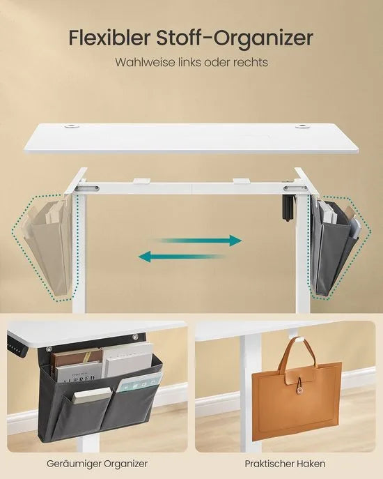 FurnStar - Verstelbaar bureau - In hoogte verstelbaar bureau elektrisch - bureau tafel - verstelbaar bureau elektrisch - 60 x 120 x (72-120) cm - geheugenfunctie voor 4 hoogtes - voor thuiskantoor - w – Wolkenwit 60 x 120