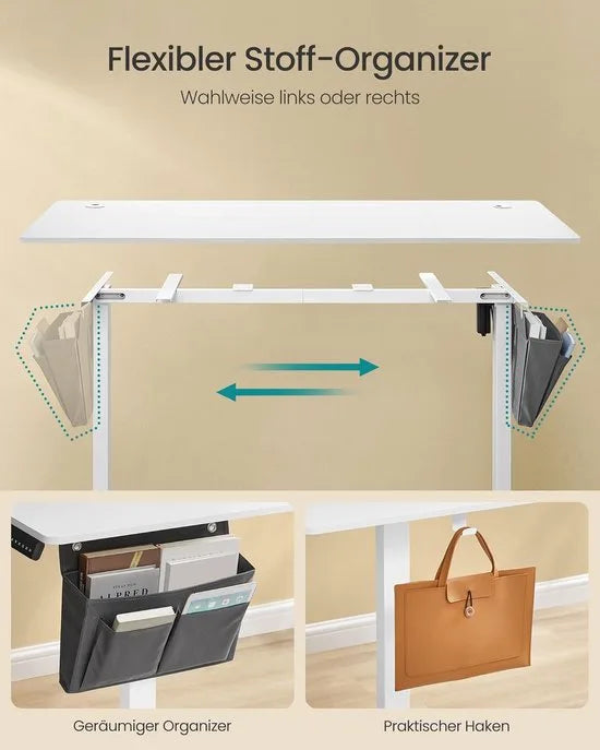 FurnStar - Verstelbaar bureau - In hoogte verstelbaar bureau elektrisch - bureau tafel - verstelbaar bureau elektrisch - 60 x 120 x (72-120) cm - geheugenfunctie voor 4 hoogtes - voor thuiskantoor - w – Wolkenwit 70 x 160