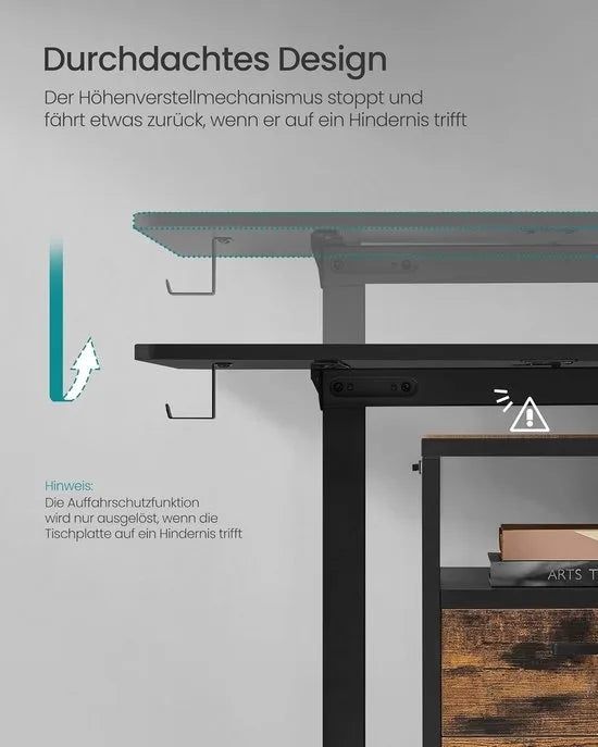FurnStar - Verstelbaar bureau - In hoogte verstelbaar bureau elektrisch - bureau tafel - verstelbaar bureau elektrisch - , 60 x 140 x (72-120) cm - geheugenfunctie voor 4 hoogtes - voor thuiskantoor - werkkamer - Inktzwart.
