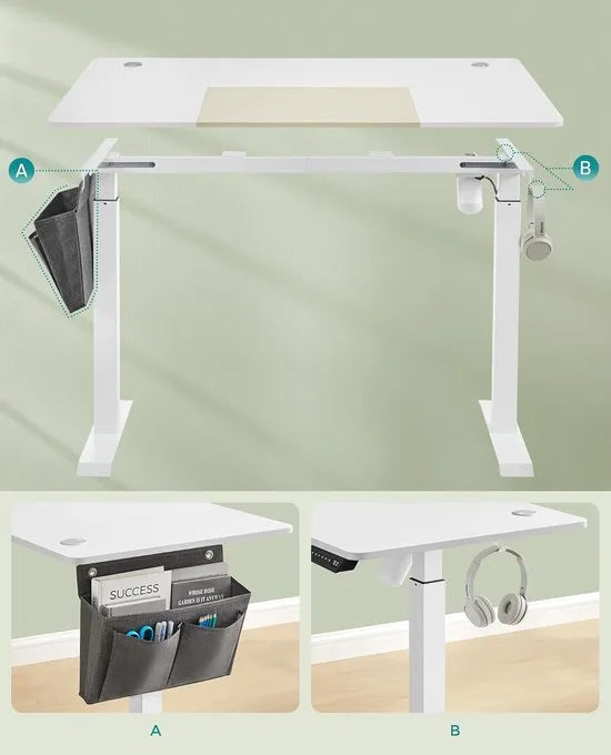 FurnStar - Verstelbaar bureau - In hoogte verstelbaar bureau elektrisch - bureau tafel - verstelbaar bureau elektrisch - 60 x 120 x (72-120) cm - geheugenfunctie voor 4 hoogtes - voor thuiskantoor - werkkamer - basiswit + beige