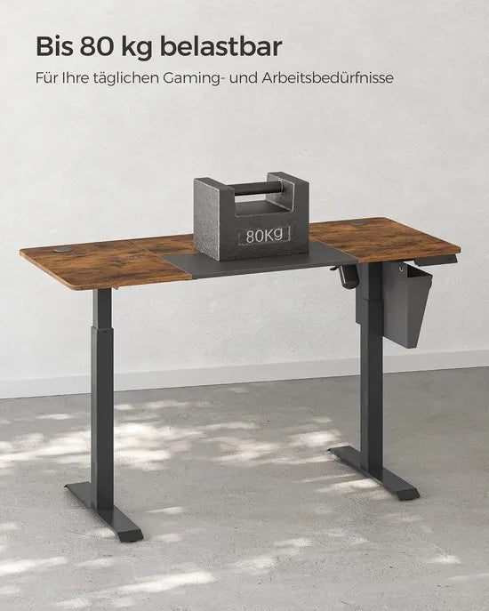 FurnStar - Verstelbaar bureau - In hoogte verstelbaar bureau elektrisch - bureau tafel - verstelbaar bureau elektrisch - , 60 x 140 x (72-120) cm - geheugenfunctie voor 4 hoogtes - voor thuiskantoor - werkkamer - vintage bruin + basiszwart.