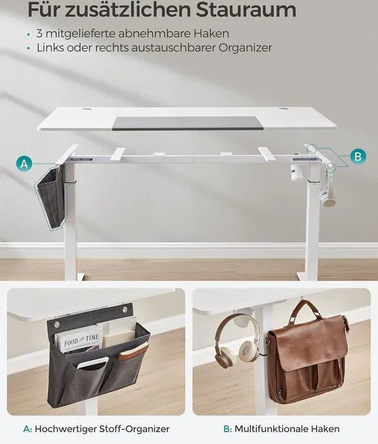 FurnStar - Verstelbaar bureau - In hoogte verstelbaar bureau elektrisch - bureau tafel - verstelbaar bureau elektrisch - , 70 x 160 x (72-120) cm - geheugenfunctie voor 4 hoogtes - voor thuiskantoor - werkkamer - Basiswit + duifgrijs