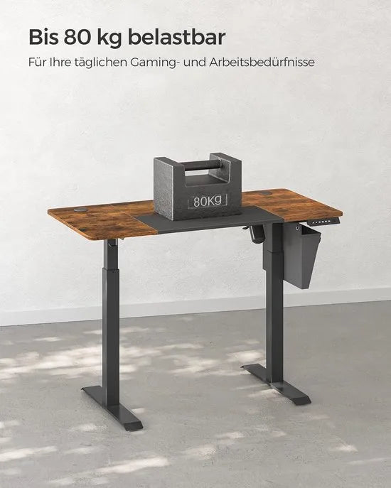 FurnStar - Verstelbaar bureau - In hoogte verstelbaar bureau elektrisch - bureau tafel - verstelbaar bureau elektrisch - 60 x 120 x (72-120) cm - geheugenfunctie voor 4 hoogtes - voor thuiskantoor - werkkamer - vintage bruin + basiszwart