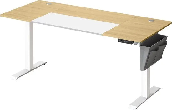 FurnStar - Verstelbaar Bureau - In Hoogte Verstelbaar Bureau Elektrisch - Bureau Tafel - Verstelbaar Bureau Elektrisch - 70 x 160 x (72-120) cm - Geheugenfunctie voor 4 Hoogtes - Voor Thuiskantoor - Werkkamer - Pastelgeel + Basiswit