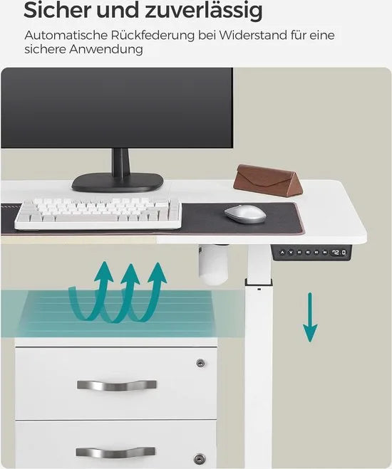 FurnStar - Verstelbaar bureau - In hoogte verstelbaar bureau elektrisch - bureau tafel - verstelbaar bureau elektrisch - , 60 x 140 x (72-120) cm - geheugenfunctie voor 4 hoogtes - voor thuiskantoor - werkkamer - basiswit + beige.