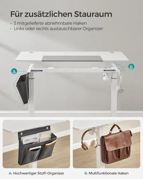 FurnStar - Verstelbaar bureau - In hoogte verstelbaar bureau elektrisch - bureau tafel - verstelbaar bureau elektrisch - , 60 x 140 x (72-120) cm - geheugenfunctie voor 4 hoogtes - voor thuiskantoor - werkkamer - Basiswit + duifgrijs.