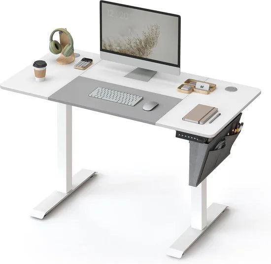 FurnStar - Verstelbaar Bureau Tafel - In Hoogte Verstelbaar Bureau Elektrisch - 70 x 160 x (72-120) cm - Geheugenfunctie voor 4 Hoogtes - Voor Thuiskantoor - Werkkamer - Grijs- Wit
