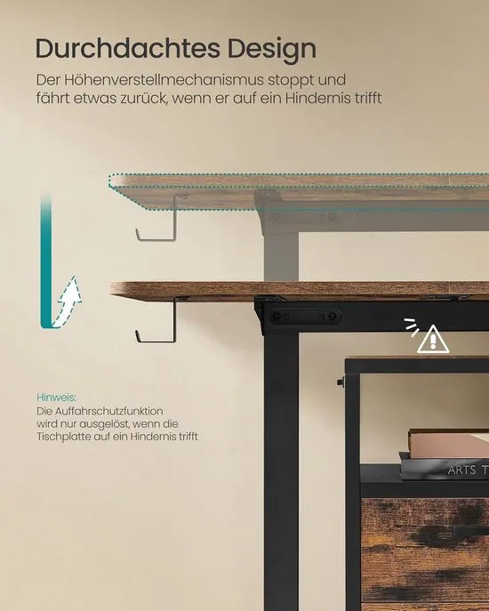 FurnStar - Verstelbaar Bureau Tafel - In Hoogte Verstelbaar Bureau Elektrisch - 120 x 60 x (72-120) cm - Geheugenfunctie voor 4 Hoogtes - Voor Thuiskantoor - Werkkamer - Vintage Bruin -Inktzwart