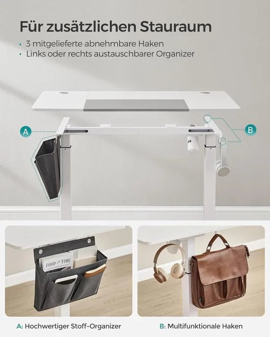 FurnStar - Verstelbaar Bureau Tafel - In Hoogte Verstelbaar Bureau Elektrisch - 70 x 160 x (72-120) cm - Geheugenfunctie voor 4 Hoogtes - Voor Thuiskantoor - Werkkamer - Grijs- Wit