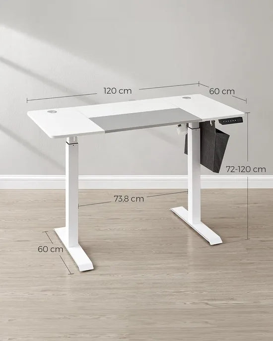 FurnStar - Verstelbaar Bureau Tafel - In Hoogte Verstelbaar Bureau Elektrisch - 70 x 160 x (72-120) cm - Geheugenfunctie voor 4 Hoogtes - Voor Thuiskantoor - Werkkamer - Grijs- Wit