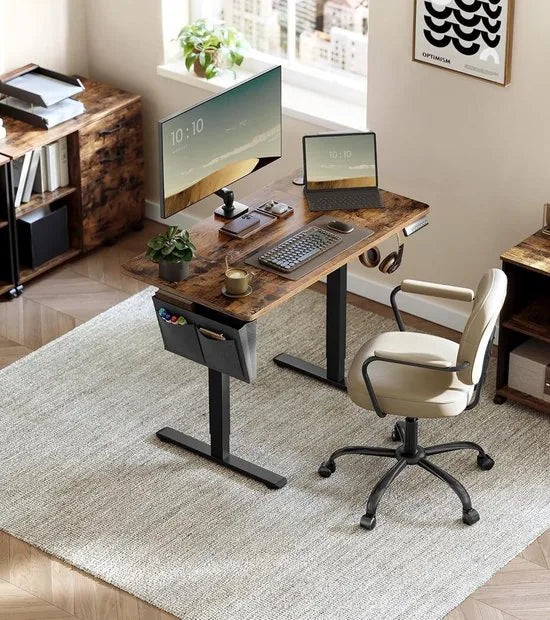 FurnStar - Verstelbaar Bureau Tafel - In Hoogte Verstelbaar Bureau Elektrisch - 120 x 60 x (72-120) cm - Geheugenfunctie voor 4 Hoogtes - Voor Thuiskantoor - Werkkamer - Vintage Bruin -Inktzwart