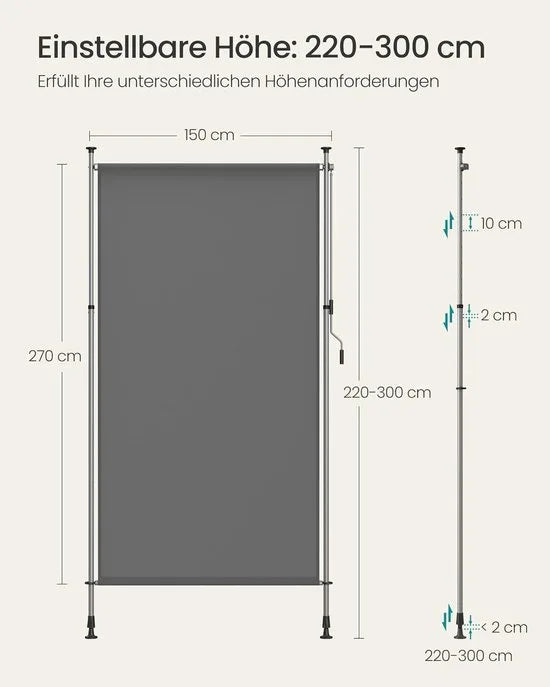 Furnstar Verticale zonwering in hoogte verstelbaar 150 x 220-300 cm geen boren nodig verticale luifel voor terras balkon met luifelkast UPF 50+ inkijkbescherming antracietgrijs GSA0150G01