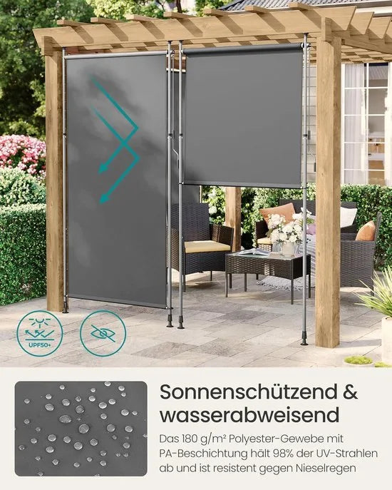 Furnstar Verticale zonwering in hoogte verstelbaar 150 x 220-300 cm geen boren nodig verticale luifel voor terras balkon met luifelkast UPF 50+ inkijkbescherming antracietgrijs GSA0150G01