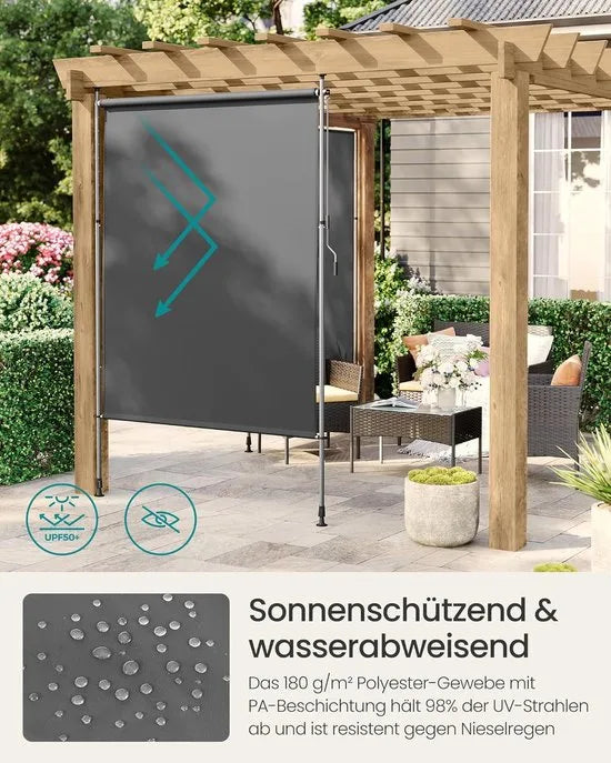 Furnstar - Verticale zonwering in hoogte verstelbaar - 200 x 220-300 cm - Geen boren nodig - Verticale luifel voor terras balkon - Met luifelkast - UPF 50+ -Inkijkbescherming - Antracietgrijs