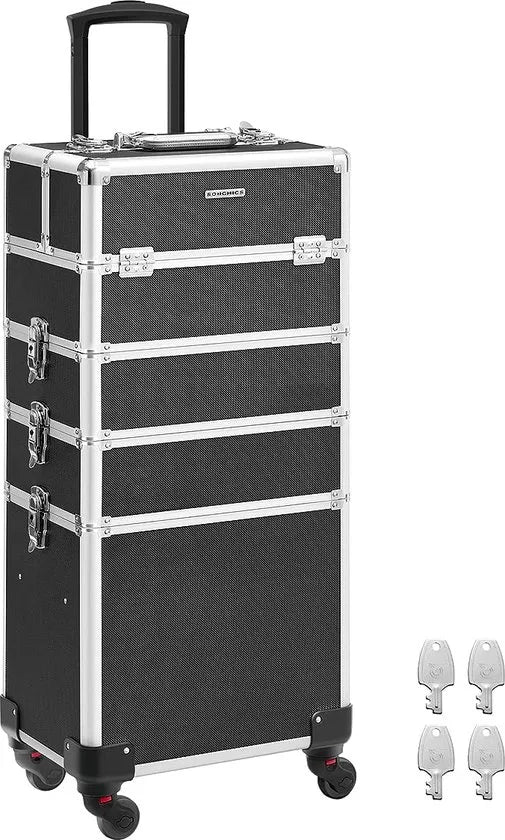 FurnStar - Visagie koffer - Make Up Kappers Koffer - Cosmetica - 4 in 1 - Aluminium - Zwart
